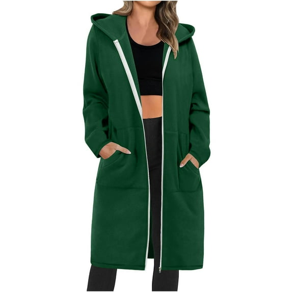 Long Hoodies for Women Zip Up Jacket Fashion Fall Hooded Lightweight Tunic Sweatshirt Casual Coat with Pockets