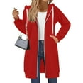 thumbnail image 1 of Long Hoodies for Women Zip Up Oversized Tunic Sweatshirts with Pockets 2025 Fall Lightweight JacketsRed M, 1 of 6