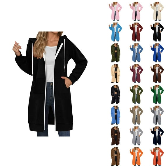 Long Hoodies for Women Zip Up Sherpa Fleece Knee Length Tunic Sweatshirts Oversized Fuzzy Cozy Soft Warm Winter Coats
