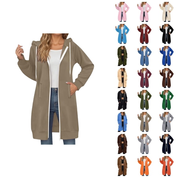 Long Hoodies for Women Zip Up Sherpa Fleece Knee Length Tunic Sweatshirts Oversized Fuzzy Cozy Soft Warm Winter Coats