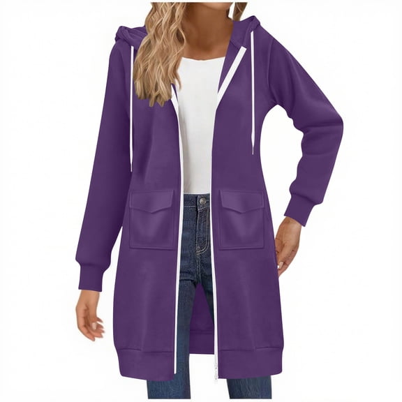 Long Hoodies for Women, Zip up Double Zipper Fleece Jackets, Tunic Sweatshirts Fall Winter Fashion Blouses