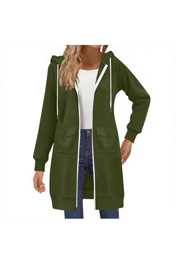 Long Hoodies for Women, Zip up Double Zipper Fleece Jackets, Tunic Sweatshirts Fall Winter Fashion Blouses