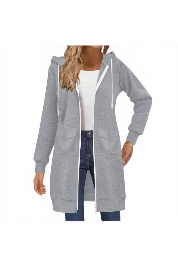 Long Hoodies for Women, Zip up Double Zipper Fleece Jackets, Tunic Sweatshirts Fall Winter Fashion Blouses