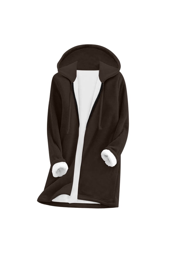 Long Hoodies for Women - Zippered Hooded Sweatshirt - Women’ Drawstring Winter Warm Soft Fleece Lined Full Zip Long Jackets with Pockets
