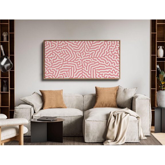 Long Horizontal Pink Wall Art, Long Oversized Horizontal Panoramic Poster, Original Modern Abstract Tall Narrow Artwork, Unframed Canvas Size 16x24