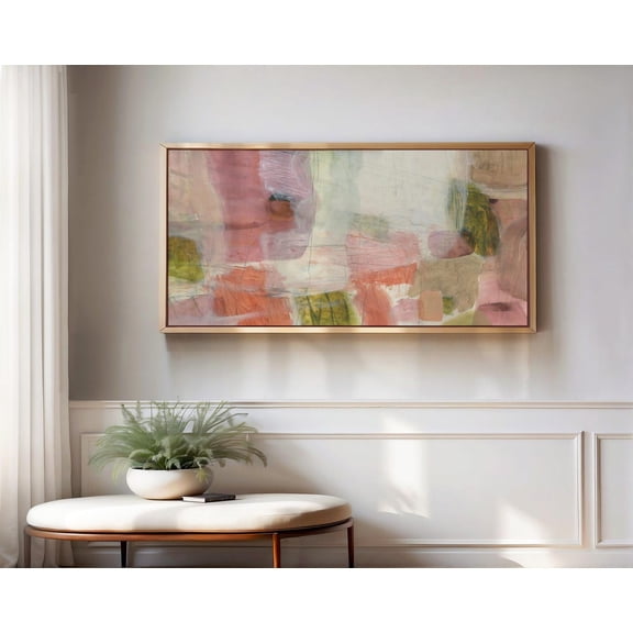 Long Horizontal Wall Art Pastel Blush Terracotta Mauve Olive Green Panoramic Abstract Art, Unframed Paper Poster 11x14in