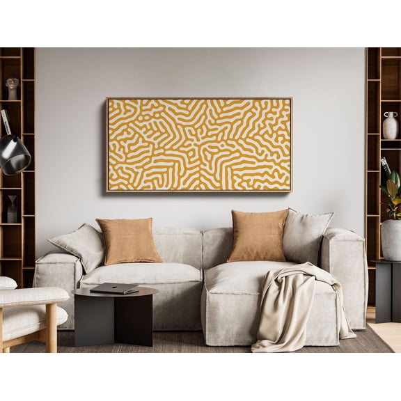Long Horizontal Yellow Wall Art, Long Oversized Horizontal Panoramic Poster, Original Abstract Mustard Yellow Tall Narrow Artwork, Unframed Canvas Size 12x18