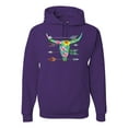 thumbnail image 1 of Long Horn Cow Skull Floral Mosaic Fashion Graphic Hoodie Sweatshirt, Purple, X-Large, 1 of 1