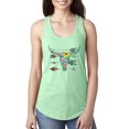 thumbnail image 1 of Long Horn Cow Skull Floral Mosaic Fashion Ladies Racerback Tank Top, Mint, Large, 1 of 1
