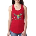 thumbnail image 1 of Long Horn Cow Skull Floral Mosaic Fashion Ladies Racerback Tank Top, Red, Small, 1 of 1