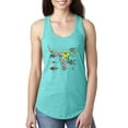 thumbnail image 1 of Long Horn Cow Skull Floral Mosaic Fashion Ladies Racerback Tank Top, Tahiti Blue, Large, 1 of 1