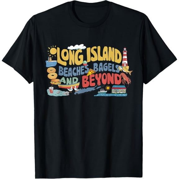 Long Island Bagels, Beaches, and Beyond T-Shirt men and women can wear, black, white, gifts