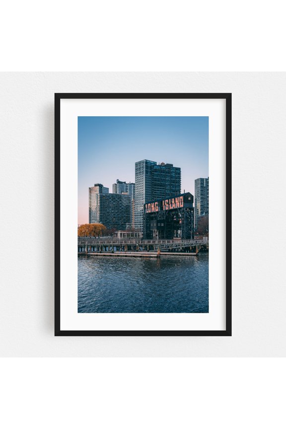 Long Island City Piers - Queens New York Photography City Skyline Architecture Harbor Travel Poster Black Framed Wall Art Print 5 x 7 inches