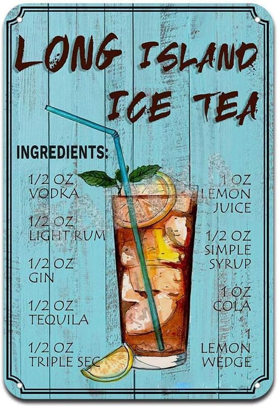 Long Island Ice Tea Metal Signs Bar Decor Ingredients Recipe Tin Poster
