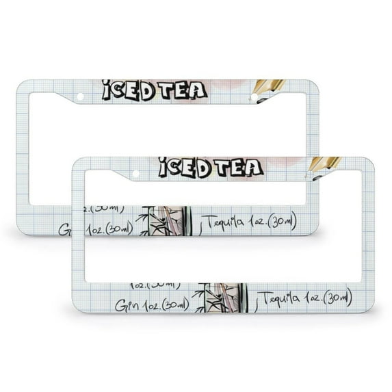 Long Island Iced Tea License Plate Cover 2 Pieces Vintage Cocktail Recipes Funny License Plates for Women Men US Vehicles 2 Hole Aluminum License Plate Frame