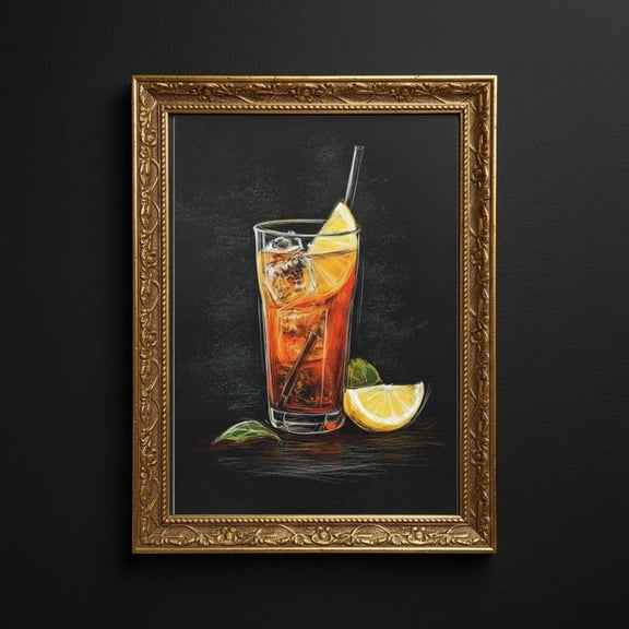 Long Island Iced Tea Print: Chalkboard Bar Style Cocktail Art, Unframed Poster Size 16x24