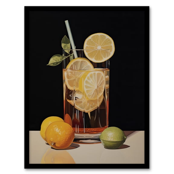Long Island Iced Tea Refreshing Cocktail Drink Kitchen Realistic Oil Painting Artwork Framed Wall Art Print A4