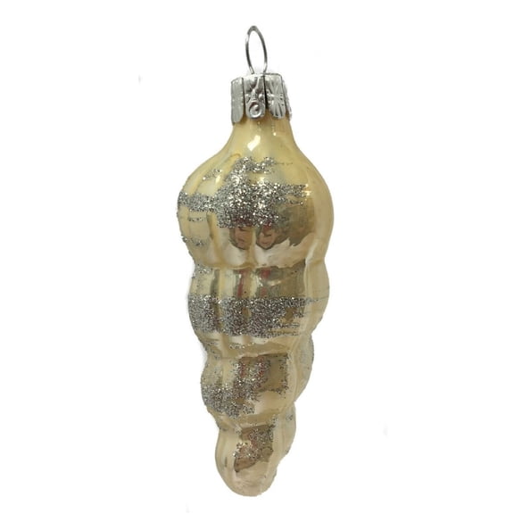 Long Ivory Spiral Turret Seashell Czech Glass Christmas Ornament 3.5 Inch