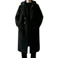 thumbnail image 1 of Long Jacket for Men, Men's Fashion Solid Color Plaid-Patchwork Fake Two-Piece Mid-Length Woolen-Like Trench Coat with Long-Sleeve, Hood, Pockets, Zipper & Double Breasted Buttons, Hooded Jac, 1 of 6