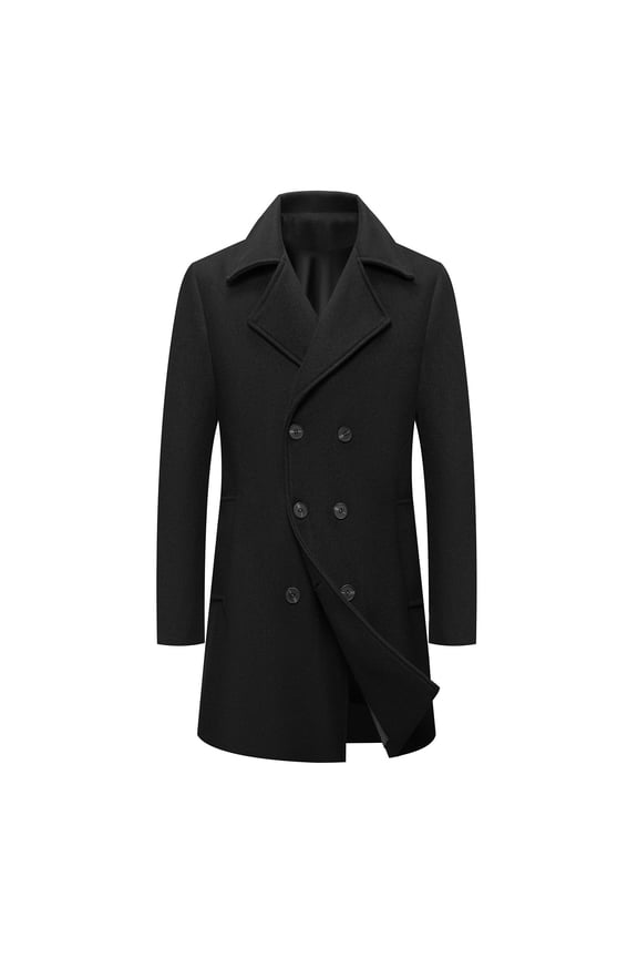 Long Jacket for Men, Men's Casual Solid Color Lapel Button Mid-Length Woolen-Like Trench Coat, Trench Coat, Anorak Jacket Men