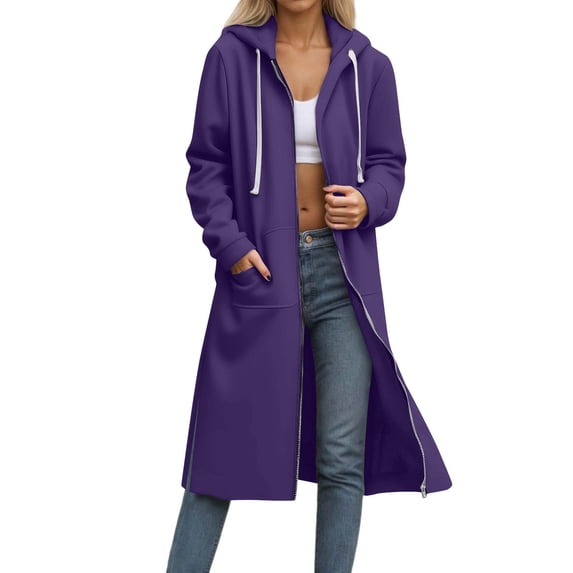 Long Jacket for Women Zip Up Hoodies Coats Long Sleeve Oversized Hooded Tunic Sweatshirts Winter 2026 Fall Jacket Coat with Pocket