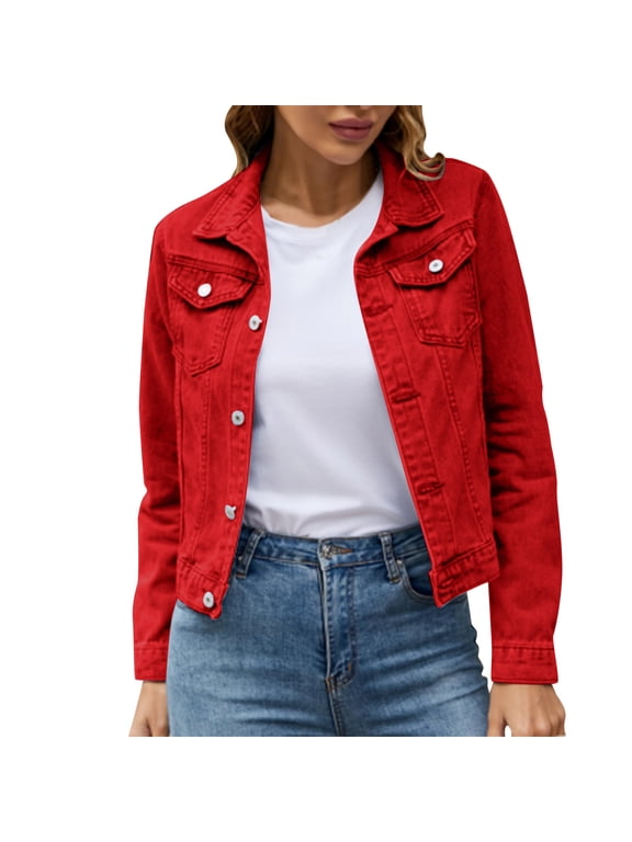 Long Jackets Women Chambray Utility Jacket Women's Basic Solid Color Button Down Denim Cotton Jacket With Pockets Denim Jacket Coat Denim Lined Jacket Women