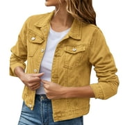 Long Jackets Women Chambray Utility Jacket Women's Basic Solid Color Button Down Denim Cotton Jacket With Pockets Denim Jacket Coat Denim Lined Jacket Women