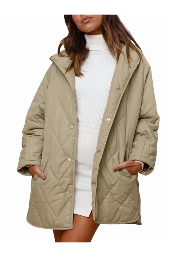 Long Jackets for Female Fashion Winter Coat for Women Business Casual Diamond Quilted Hooded Light Green L