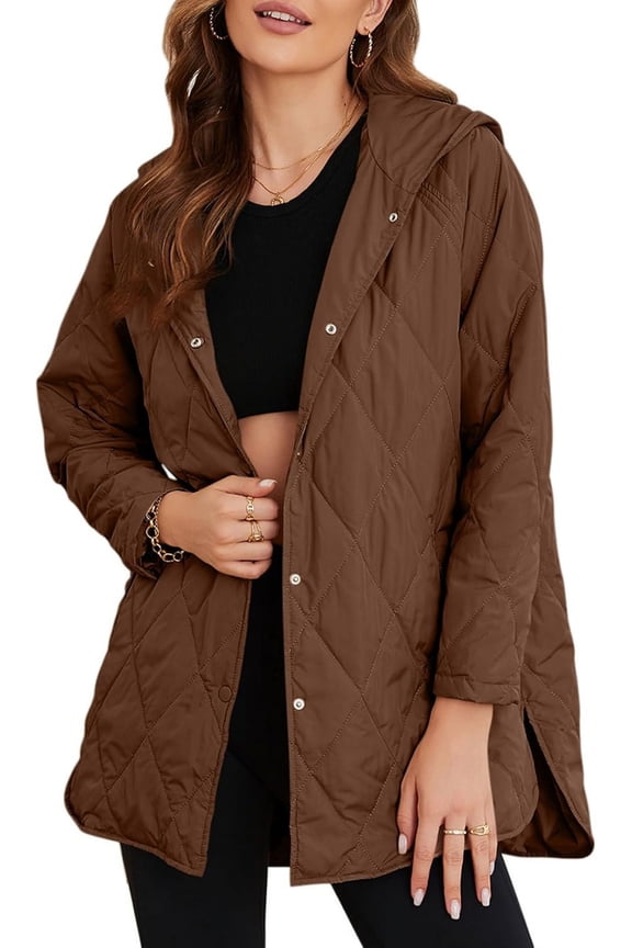 Long Jackets for Women Fashion 2024 Winter Coat for Women Business Casual Diamond Quilted Hooded Lightweight Jackets