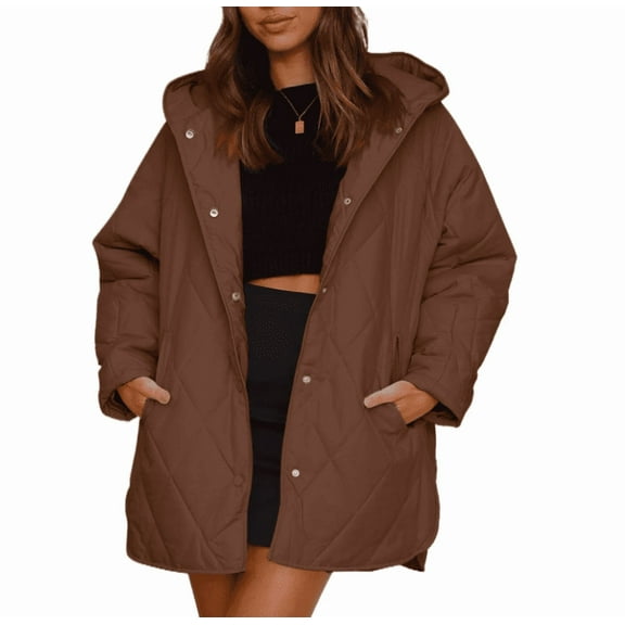 Long Jackets for Women Fashion Winter Coat for Women Business Casual Diamond Quilted Hooded Lightweight Jackets