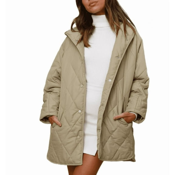 Long Jackets for Women Fashion Winter Coat for Women Business Casual Diamond Quilted Hooded Lightweight Jackets