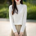 thumbnail image 1 of Long Johns For Women Thermal Women'S Long Sleeve Tops Fashion Women's Casual Semi High Neck Solid Color Loose Base Knitted Sweater,Beige,S, 1 of 5