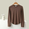 thumbnail image 1 of Long Johns For Women Thermal Women'S Long Sleeve Tops Ladies' Color Fleece Thermal Long-sleeved Round-neck Undershirt Top,Coffee,XXL, 1 of 4