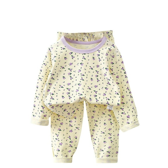 Long Johns Set Kids Boy Girl Cute Print Long Sleeve Top Pants Loungewear Sleepwear Summer 2 Piece Cotton Outfits 1-9t, Beige, 4 Years