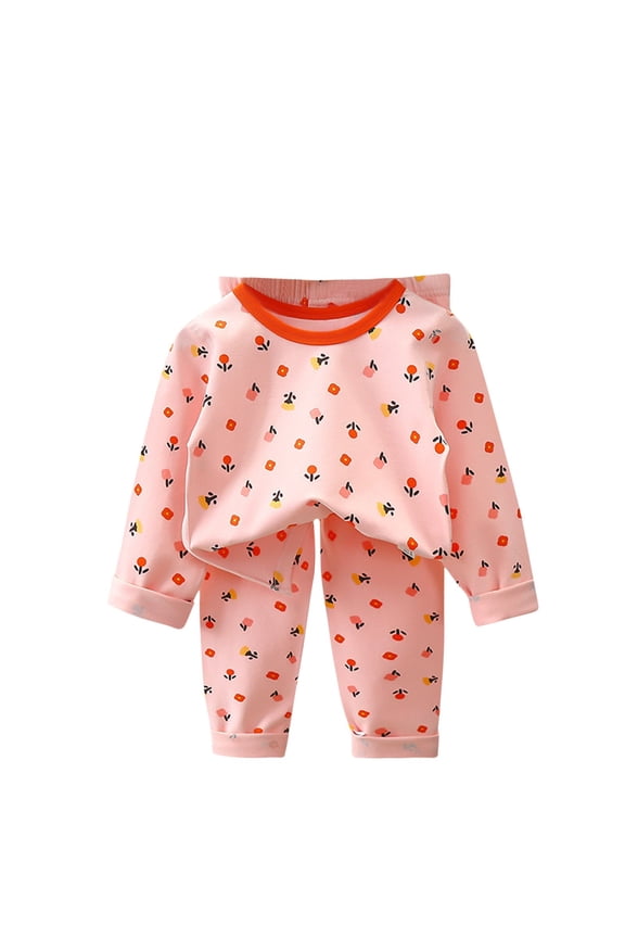 Long Johns Set Kids Boy Girl Cute Print Long Sleeve Top Pants Loungewear Sleepwear Summer 2 Piece Cotton Outfits 1-9t, Hot Pink, 1 Years