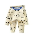 thumbnail image 1 of Long Johns Set Kids Boy Girl Cute Print Long Sleeve Top Pants Loungewear Sleepwear Summer 2 Piece Cotton Outfits 1-9t, Khaki, 4 Years, 1 of 2