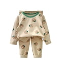 thumbnail image 1 of Long Johns Set Kids Boy Girl Cute Print Long Sleeve Top Pants Loungewear Sleepwear Summer 2 Piece Cotton Outfits 1-9t, Khaki, 5 Years, 1 of 2