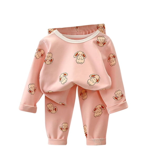 Long Johns Set Kids Boy Girl Cute Print Long Sleeve Top Pants Loungewear Sleepwear Summer 2 Piece Cotton Outfits 1-9t, Pink, 9 Years