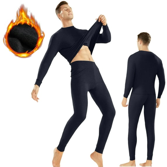 Long Johns Thermal Underwear for Men with Soft Fleece Lined Long Johns Warm Base Layer Set Fleece Lined Thermal Set Base Layer for Cold Weather Winter Ski,Blue L