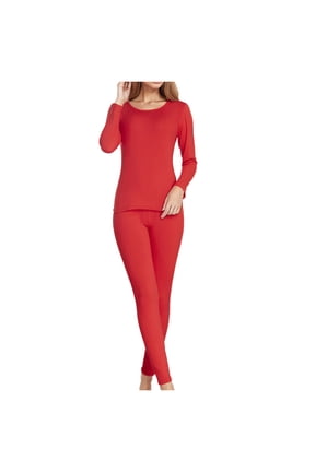 Long Johns Thermal Underwear for Women Fleece Lined Base Layer Set Top and Bottom for Cold Weather Red XL