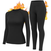 Thermal Underwear for Women Long Johns Underwear Fleece Lined Top and Bottom Thermals Sets Base Layer Warm Leggings & Long Sleeve Shirts Skiing Clothes Winter Cold Weather Black M