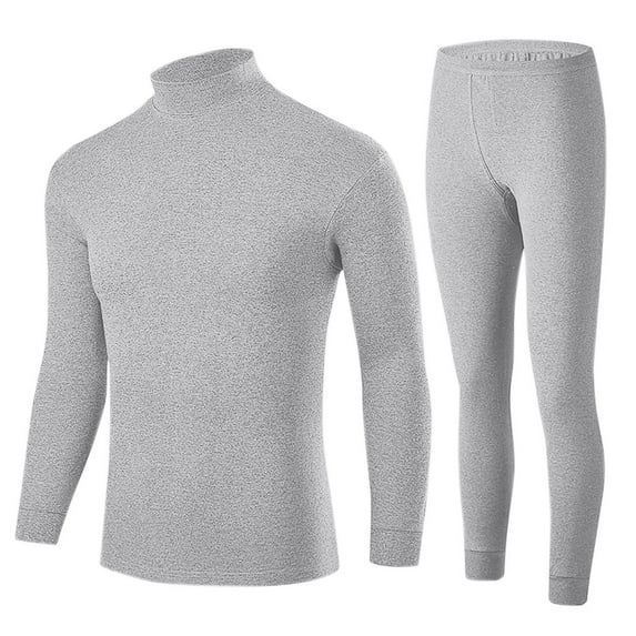 Long Johns for Men Thermal Underwear Sets 2 Piece Stretchy Slim Long Sleeve Shirts and Leggings Pants Solid Color Basic Thermals Outfits Set