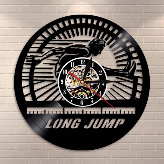 Long Jump Athlete Vinyl Wall Clock,Vinyl Record Clock Wall Art Black Handmade Art Home Unique Gift idea