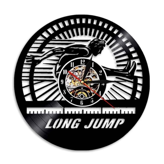 Long Jump Athlete Wall Clock Track and Field Vinyl Record Wall Clock Home Decor Modern Design Decorative Clock Long Jumpers Gift Without LED