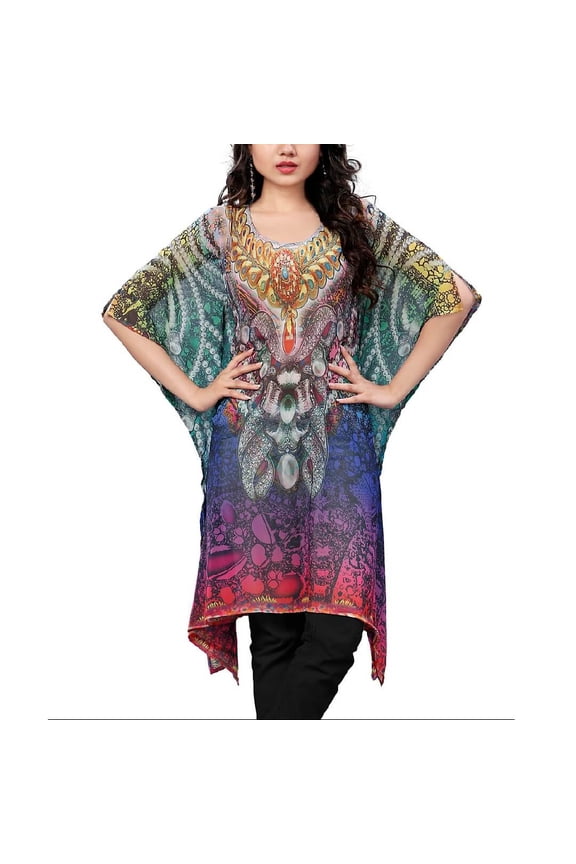 Long Kaftan top in Chiffon Size: L, Color: Green