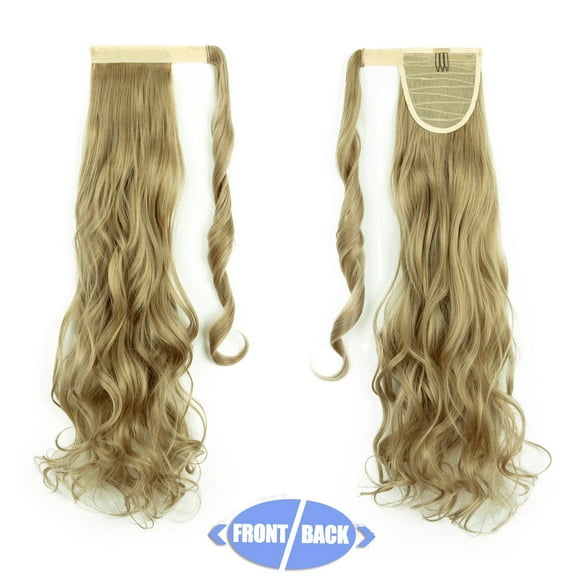 Long KiLELINTAy Drawstring Ponytail for Women, Curly Hair 22 Inch Clip in Ponytail Extension, Wrap Around Black Synthetic Ponytail Magic Paste Ponytail Hairpiece (Natural Black)