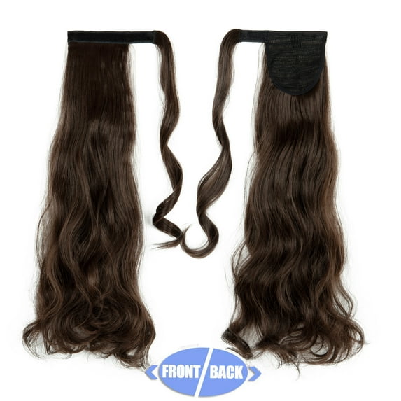 Long KiLELINTAy Drawstring Ponytail for Women, Curly Hair 22 Inch Clip in Ponytail Extension, Wrap Around Black Synthetic Ponytail Magic Paste Ponytail Hairpiece (Natural Black)