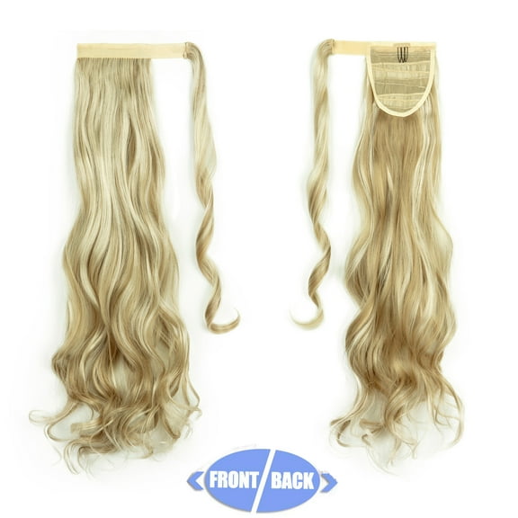 Long KiLELINTAy Drawstring Ponytail for Women, Curly Hair 22 Inch Clip in Ponytail Extension, Wrap Around Black Synthetic Ponytail Magic Paste Ponytail Hairpiece (Natural Black)