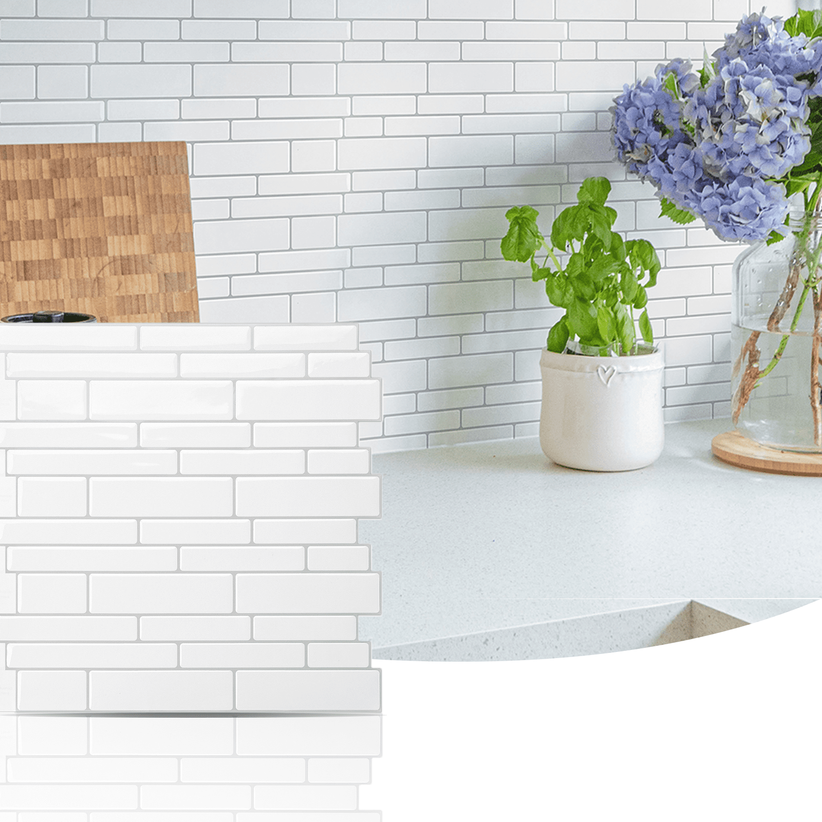 Long King Tile Peel and Stick Backsplash Tile White Subway Wall Tile 12 in. x 12 in. (10-Pack) - 1