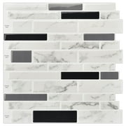 Long King Tile Peel and Stick Backsplash Tile Premium Anti Mold for Kitchen 12"x12" Gray Marble Design (10-Pack)